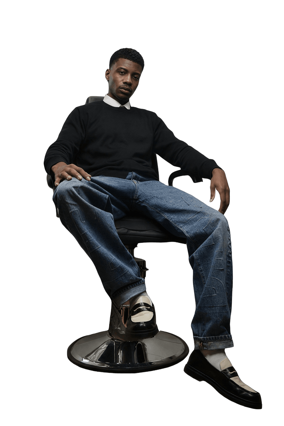 Barber in chair